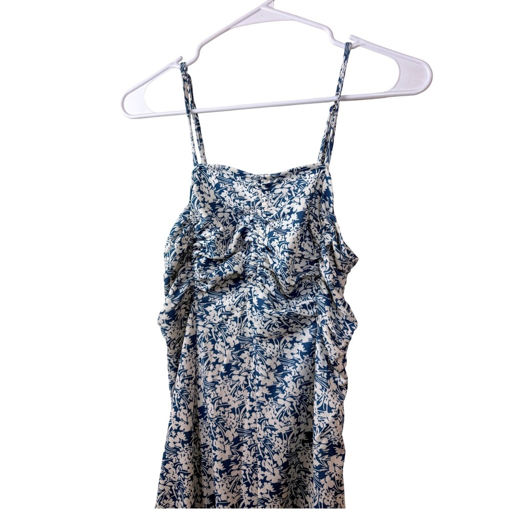 Loveriche Floral Ruched Midi Dress Blue White Smocked Back LD43735 Sky Womens S - Picture 2 of 11